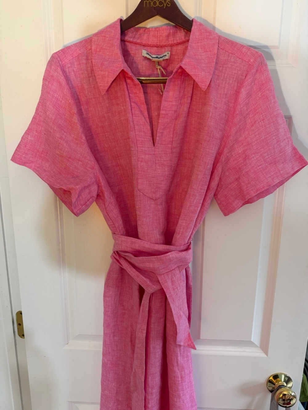 Tommy Bahama Pink Linen Maxi Dress with Waist Tie